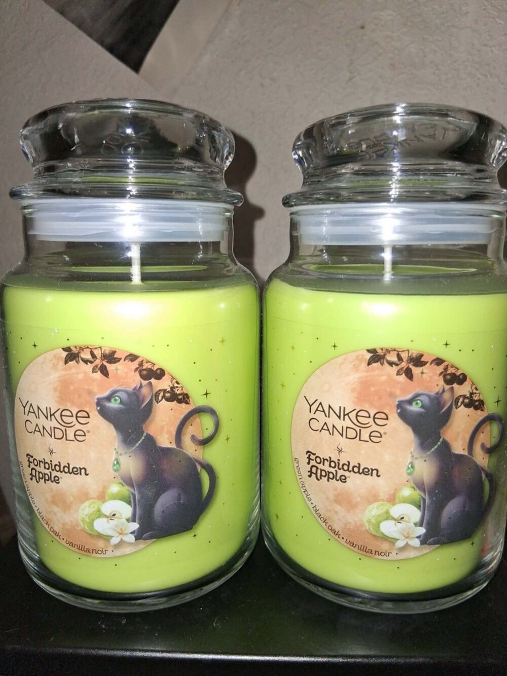 YANKEE CANDLE Forbidden Apple 22oz Large Jar Candle Black Cat Labels NEW 2 JARS